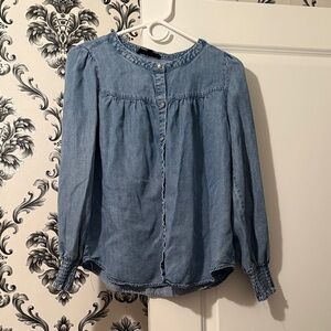 Blue Denim Button-Up Blouse